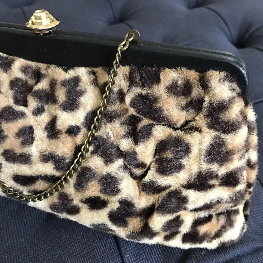 Vintage frame top handle Purse Bag leopard cheetah animal print faux fur - Picture 10 of 15